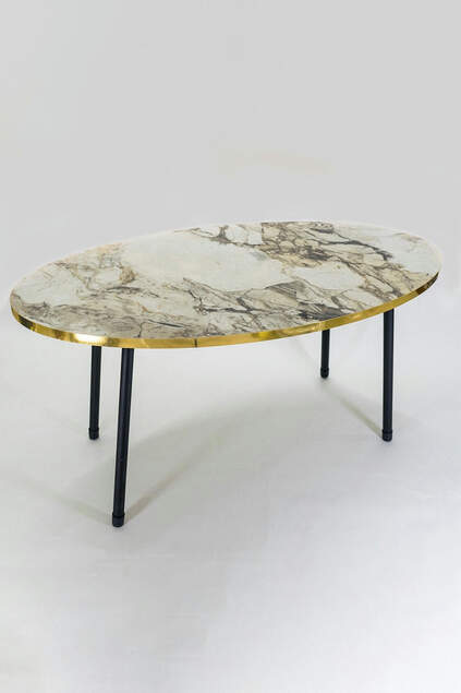 Center Table Black Metal Leg Ellipse Efes Gold