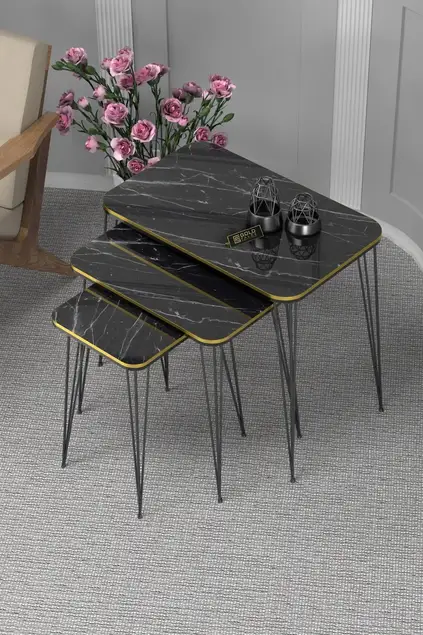 Black Wire Double Gold Square Zigon Coffee Table