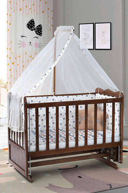 Walnut Mother's Side Crib Bedstead