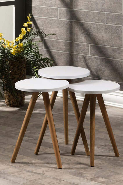 Satztisch und Mitteltisch Set Holzdrehbank Ellipse Weiß