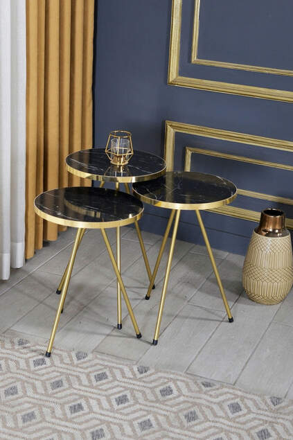 Satztisch und Mitteltisch Ellipse Gold Metallbein Gold Bendir Set