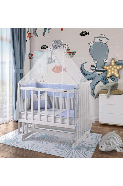 White Mother's Side Crib Blue-White White Mother's Side Crib Blue-White
