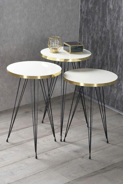 Satztisch und Mitteltisch Kr Set Black Wire Leg Gold White