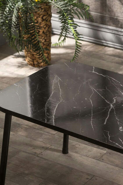 Nesting Table And Center Table Set Kr Metal Marble Pattern Black