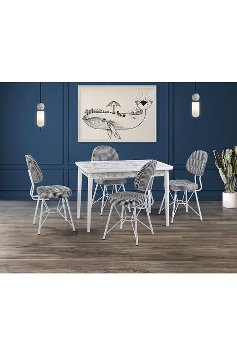 Zen Beyaz Mermer Masa & Gözde Beyaz Sandalye Takımı HDR1263