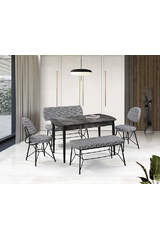 Set Tavolo Vegas Marmo Nero & Panche Gözde Nere HDR1273