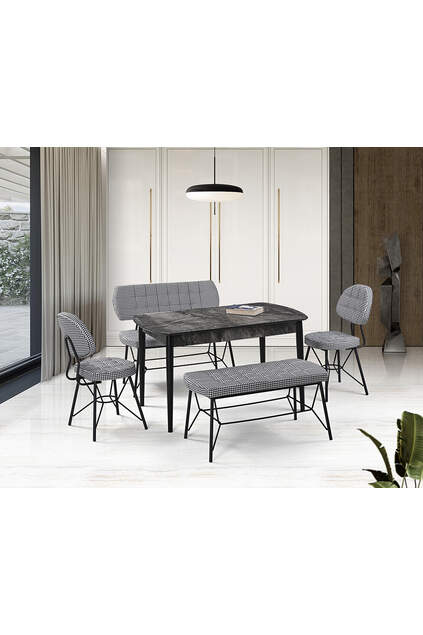 Set Tavolo Vegas Marmo Nero & Panche Gözde Nere HDR1273