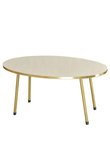 Nesting Table And Center Table Ellipse Cream Set Metal Leg Double Gold