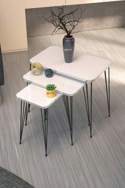 Nesting Table Kr And Center Table Kr Set Black Leg White Wire