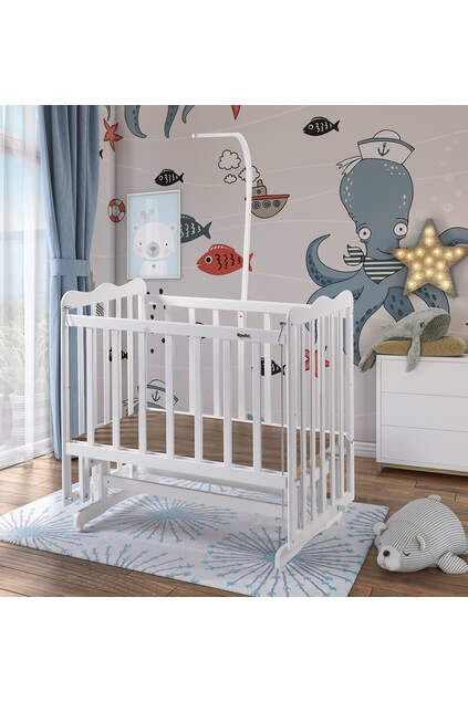 White Mother's Side Crib Blue-White