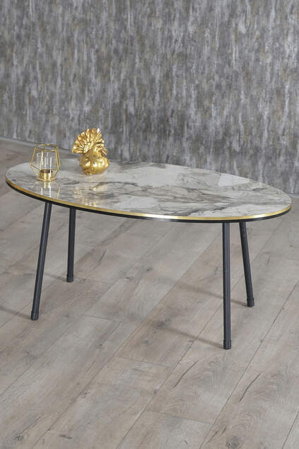 Center Table Ellipse Black Metal Leg Double Gold Efes