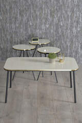 Black Metal Leg Double Gold Cream Nesting Table And Center Table Set