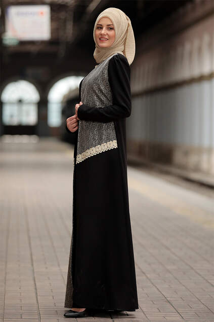 Colore nero argentato Abaya Set di 3