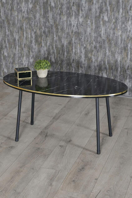 Nesting Table And Center Table Ellipse Set Black Metal Leg Double Gold Efes