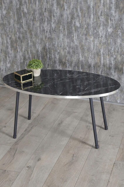 Center Table Ellipse Black Metal Leg Silver Bendir