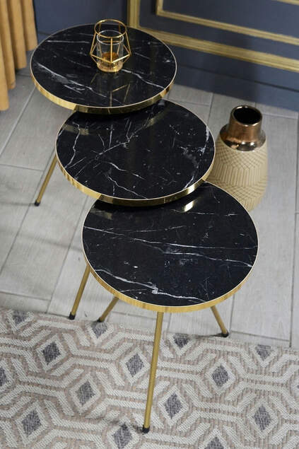 Nesting Table 3-Set Gold Metal Leg Bendir Gold