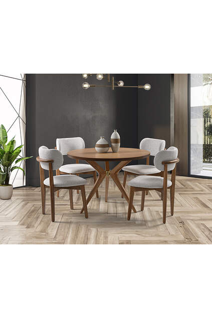 Begum Nature Round Table & Atlas Walnut Chair Set HDR1207 Begum Nature Round Table & Atlas Walnut Chair Set HDR1207