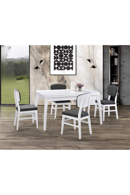 Magnolie Weiß Tisch & Manolya Weiß Stuhl Set HDR1238