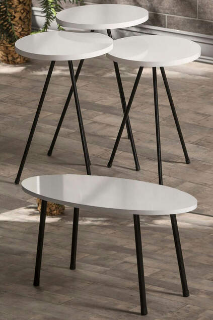 Nesting Table And Center Table Set Metal Ellipse White