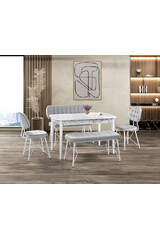 Vegas White Marble Table & Gozde White Bench Set HDR1274