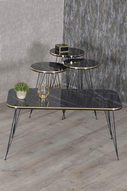 Nesting Table And Center Table Kr Set Black Wire Leg Double Gold White