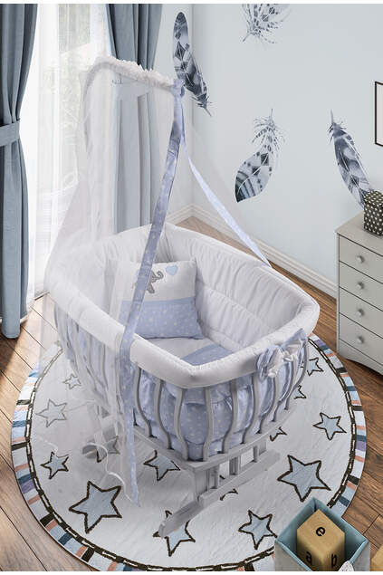 Gray Basket Crib Blue