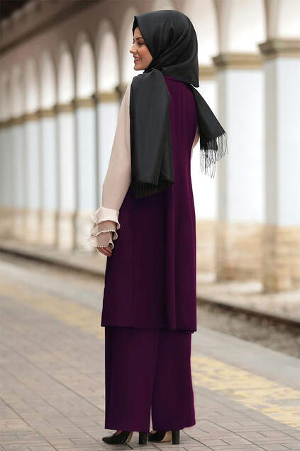 Merve Vest Suit Claret Purple