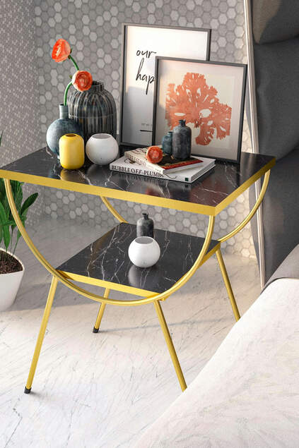 Side Table Nightstand Metal Leg Gold Bendir