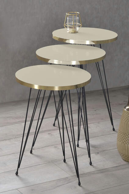 Tavolo impilabile e tavolo centrale Ellipse Set Black Wire Leg Gold Cream