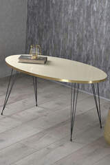 Center Table Ellipse Black Wire Leg Gold Creme