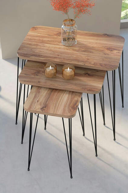 Nesting Table Kr And Center Table Kr Set Black Leg Walnut Wire