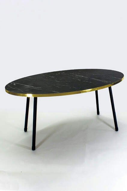 Center Table Ellipse Black Metal Leg Bendir Gold