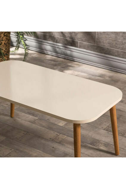 Mitteltisch Kr aus Holz, gedrechselte Beincreme Mitteltisch Kr aus Holz, gedrechselte Beincreme