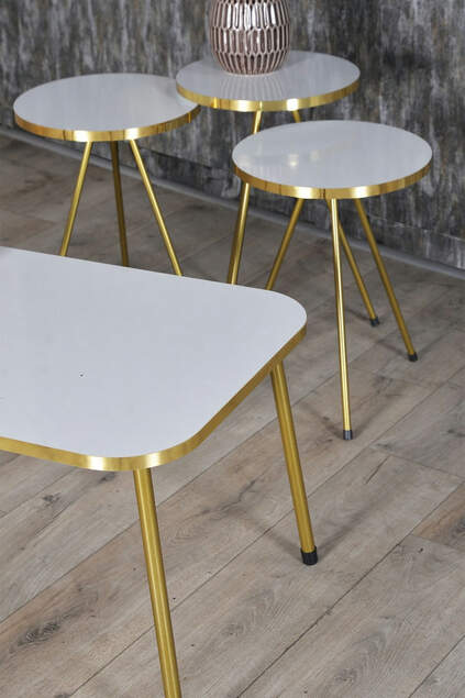 Set tavolo e centrotavola a incastro Kr Gold Metal Leg Gold White Set