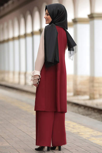 Merve Vest Suit Claret Red