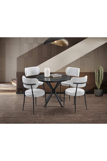 Set Tavolo Rotondo Ceyda Marmo Nero & Sedie Atlante Nere HDR1279