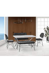 Gaye White Marble Table & Gozde Chrome Bench Set HDR1272