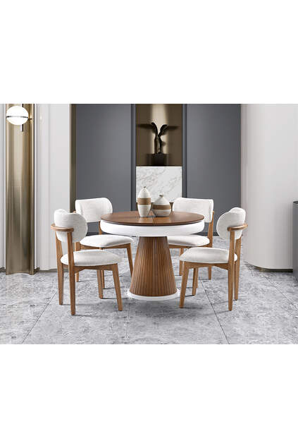Mantar Ceviz Yuvarlak Masa & Atlas Ceviz Sandalye Takımı HDR1201 Mantar Ceviz Yuvarlak Masa & Atlas Ceviz Sandalye Takımı HDR1201