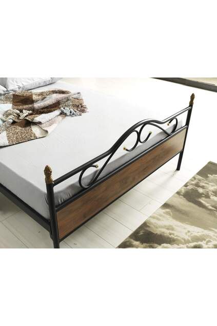 Bitez Metallbett 180x200 ARM084 Schwarz + Nussbaum