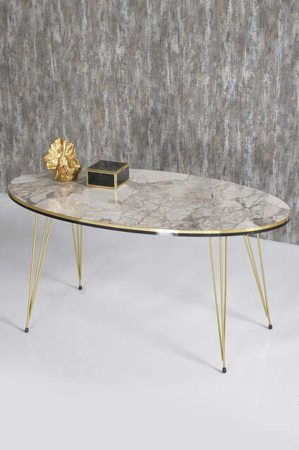 Nesting Table And Center Table Ellipse Set Double Gold Cream Wire Leg