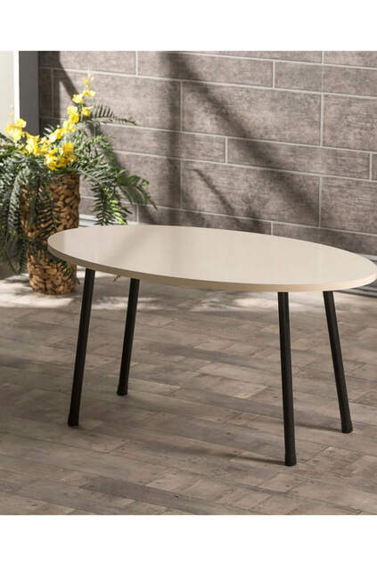 Nesting Table And Center Table Set Metal Ellipse Cream