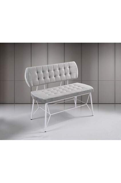 Vegas White Marble Table & Gozde White Bench Set HDR1274