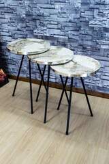 Nesting Table 3-Set Black Metal Leg Silver Black Bendir