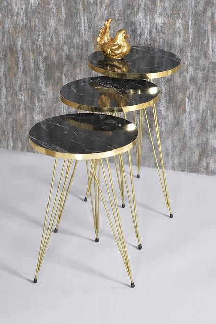 Nesting Table And Center Table Kr Set Gold White Wire