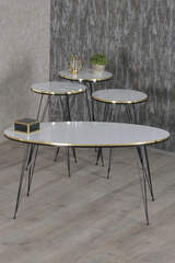 Nesting Table And Center Table Ellipse Set Black Wire Leg Double Gold Efes