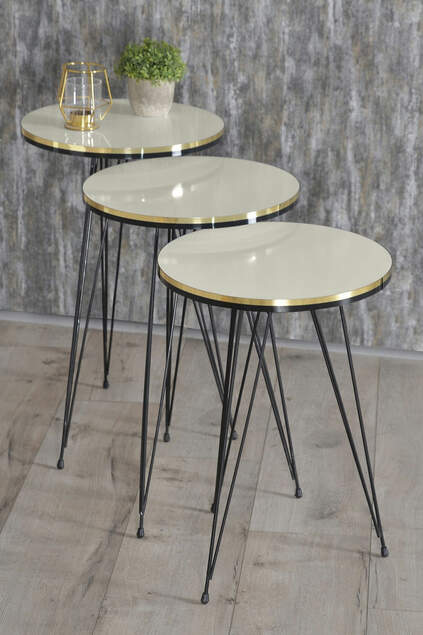 Set tavolo e centrotavola impilabili Kr Black Wire Leg Double Gold Cream