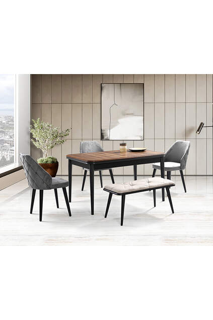 Nil Schwarz Tisch & Latina Stuhl & Traum Bank Set HDR1223