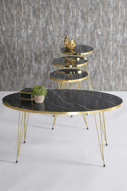 Nesting Table And Center Table Ellipse Set Gold Efes Wire