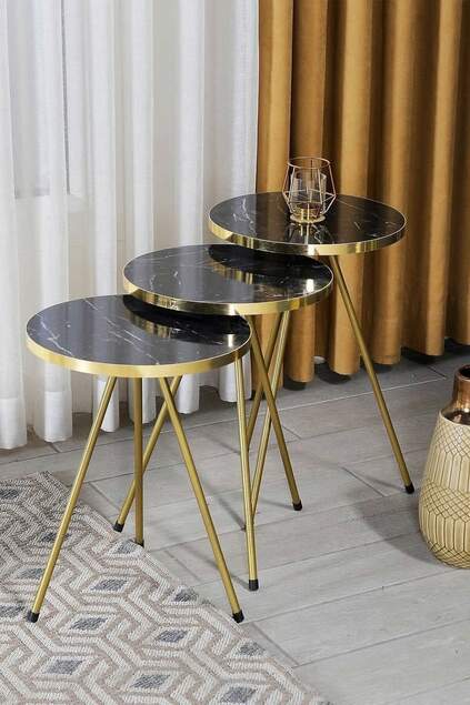 Nesting Table 3-Set Gold Metal Leg Bendir Gold