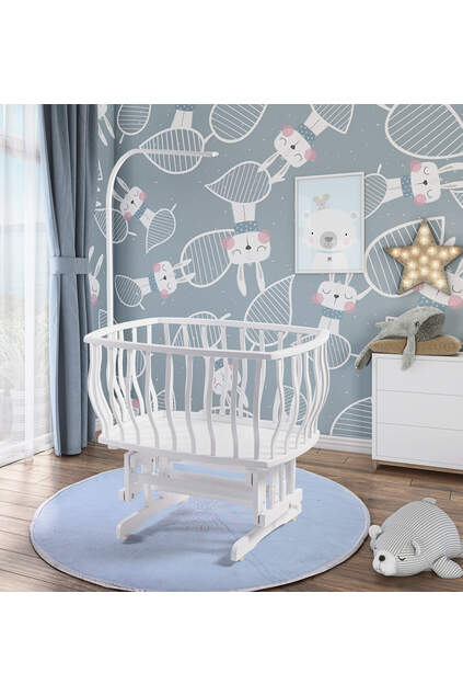 White Basket Crib Blue